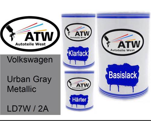 Volkswagen, Urban Gray Metallic, LD7W / 2A: 500ml Lackdose + 500ml Klarlack + 250ml Härter - Set, von ATW Autoteile West.